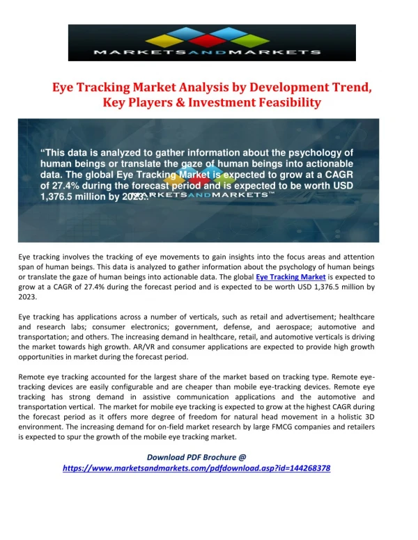 Eye Tracking Market Analysis By Development Trend, Key Players & Investment Feasibility