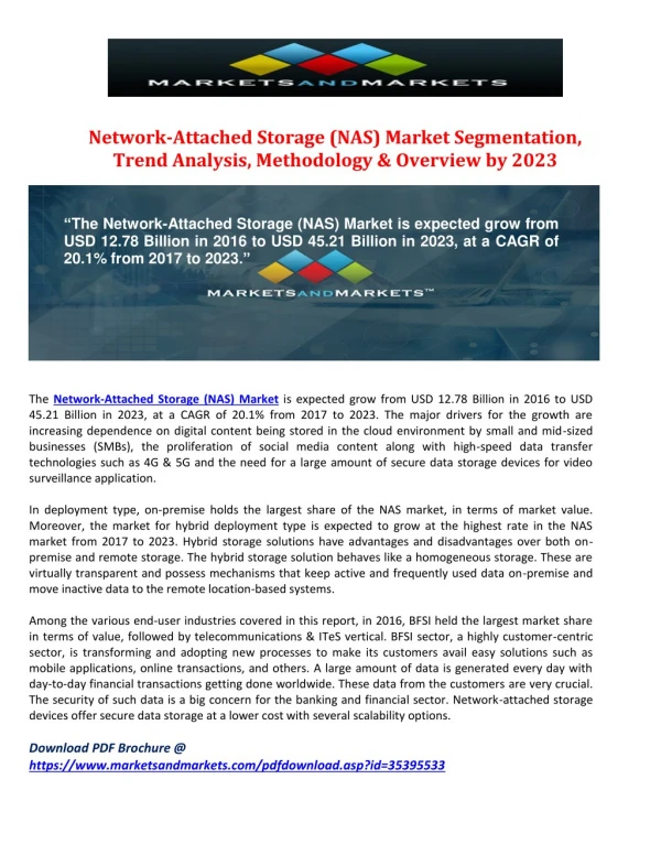 Network-Attached Storage (NAS) Market Segmentation, Trend Analysis, Methodology And Overview Research by 2023