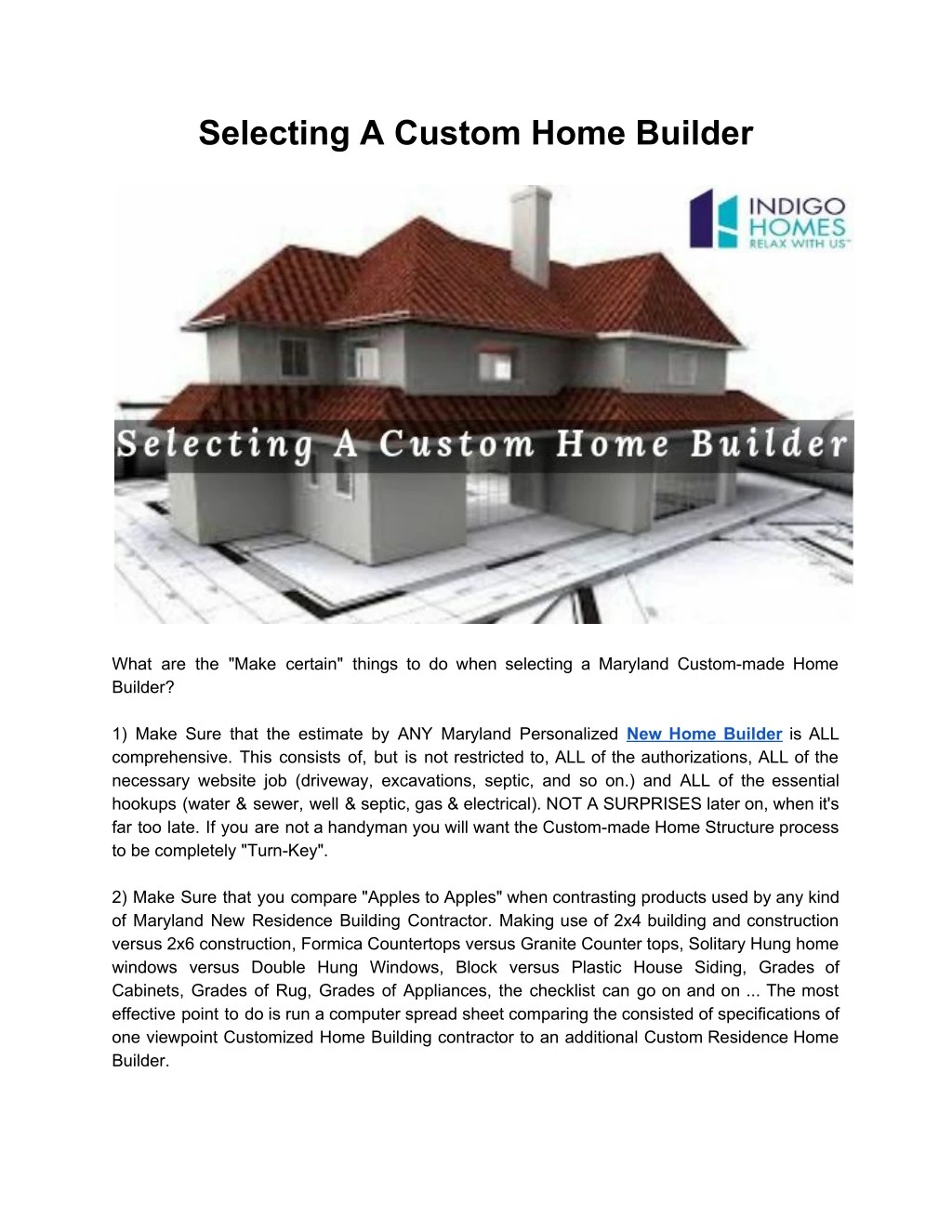 selecting a custom home builder