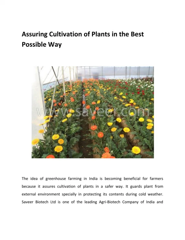 Assuring Cultivation of Plants in the Best Possible Way