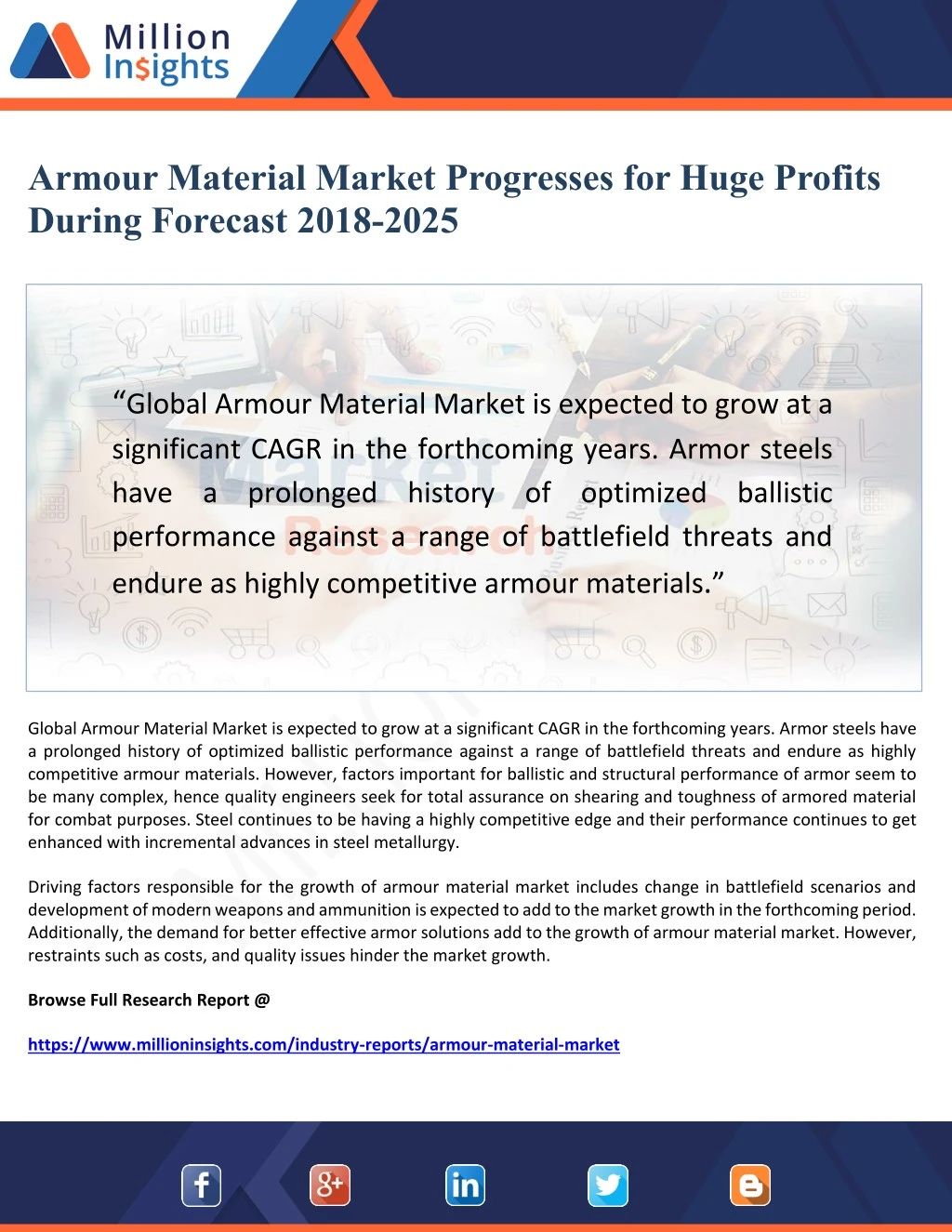 armour material market progresses for huge