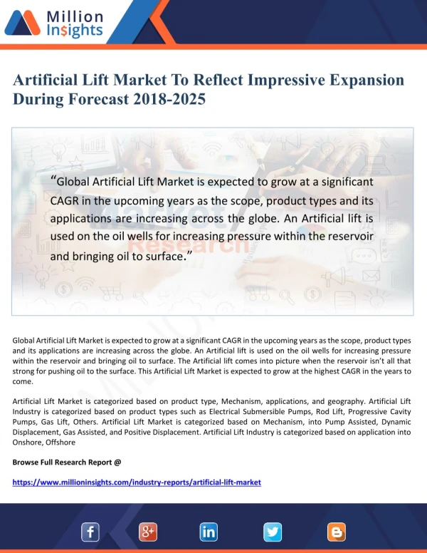 Artificial Lift Market To Reflect Impressive Expansion During Forecast 2018-2025