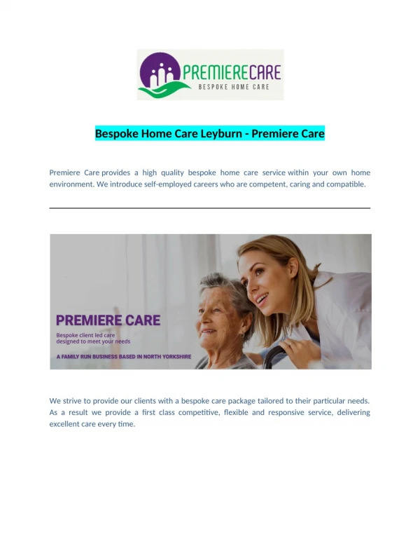 Bespoke Home Care Leyburn - Premiere Care