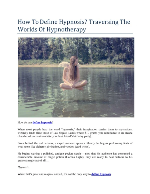 How To Define Hypnosis? Traversing The Worlds Of Hypnotherapy
