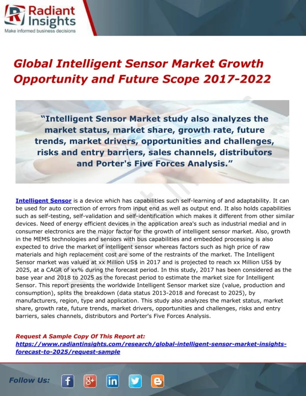 Global Intelligent Sensor Market Growth Opportunity and Future Scope 2017-2022