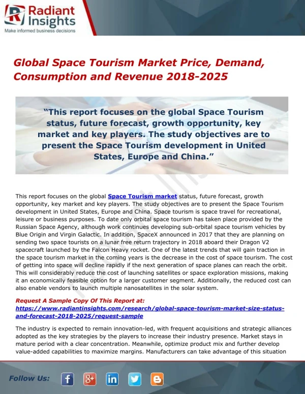 Global Space Tourism Market Price, Demand, Consumption and Revenue 2018-2025