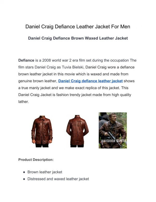 Daniel Craig Defiance Leather Jacket For Men