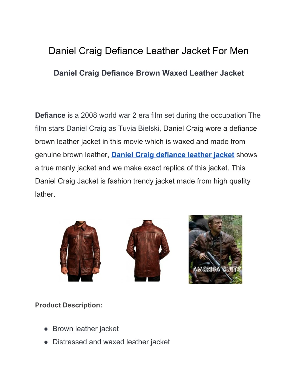 daniel craig defiance leather jacket for men