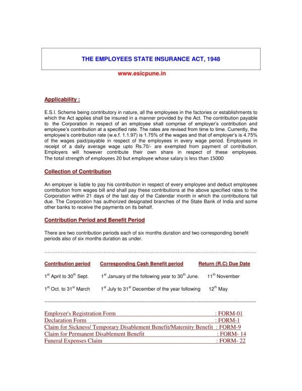 THE EMPLOYEES STATE INSURANCE ACT, 1948