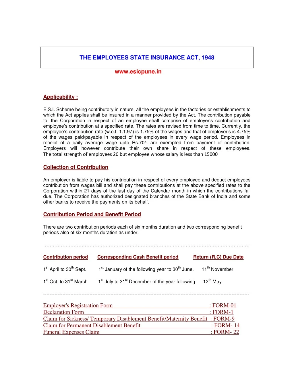 the employees state insurance act 1948