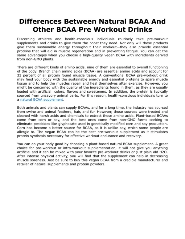 Differences Between Natural BCAA And Other BCAA Pre Workout Drinks
