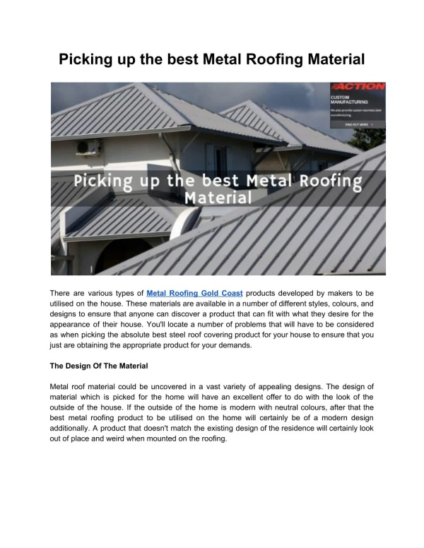 Picking up the best Metal Roofing Material