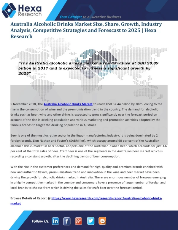 Australia Alcoholic Drinks Market Research Report - Industry Analysis and Forecast to 2025