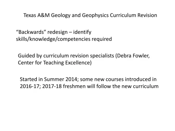 Texas A&amp;M Geology and Geophysics Curriculum Revision