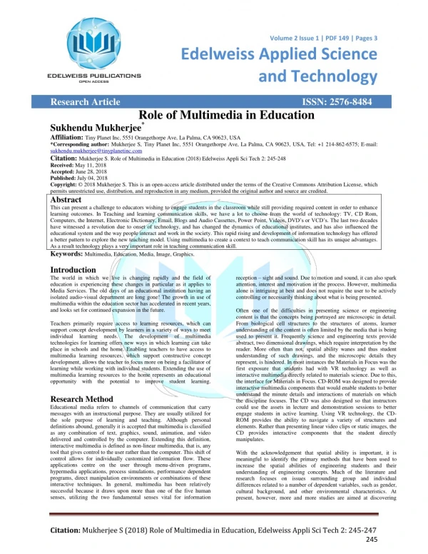 Role of Multimedia in Education