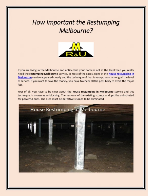 How Important the Restumping Melbourne