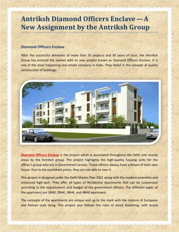 Antriksh Diamond Officers Enclave — A New Assignment by the Antriksh Group