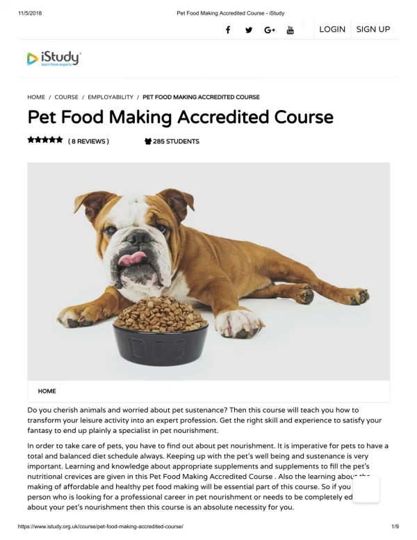 Pet Food Making Accredited Course - istudy