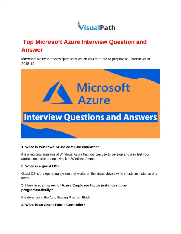 Top Microsoft Azure Interview Question and Answer