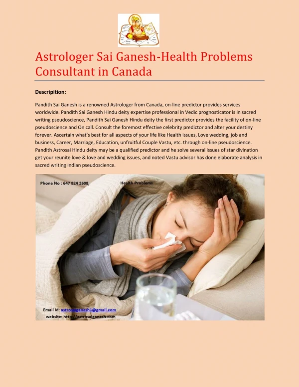 Astrologer Sai Ganesh-Health Problems Consultant in Canada