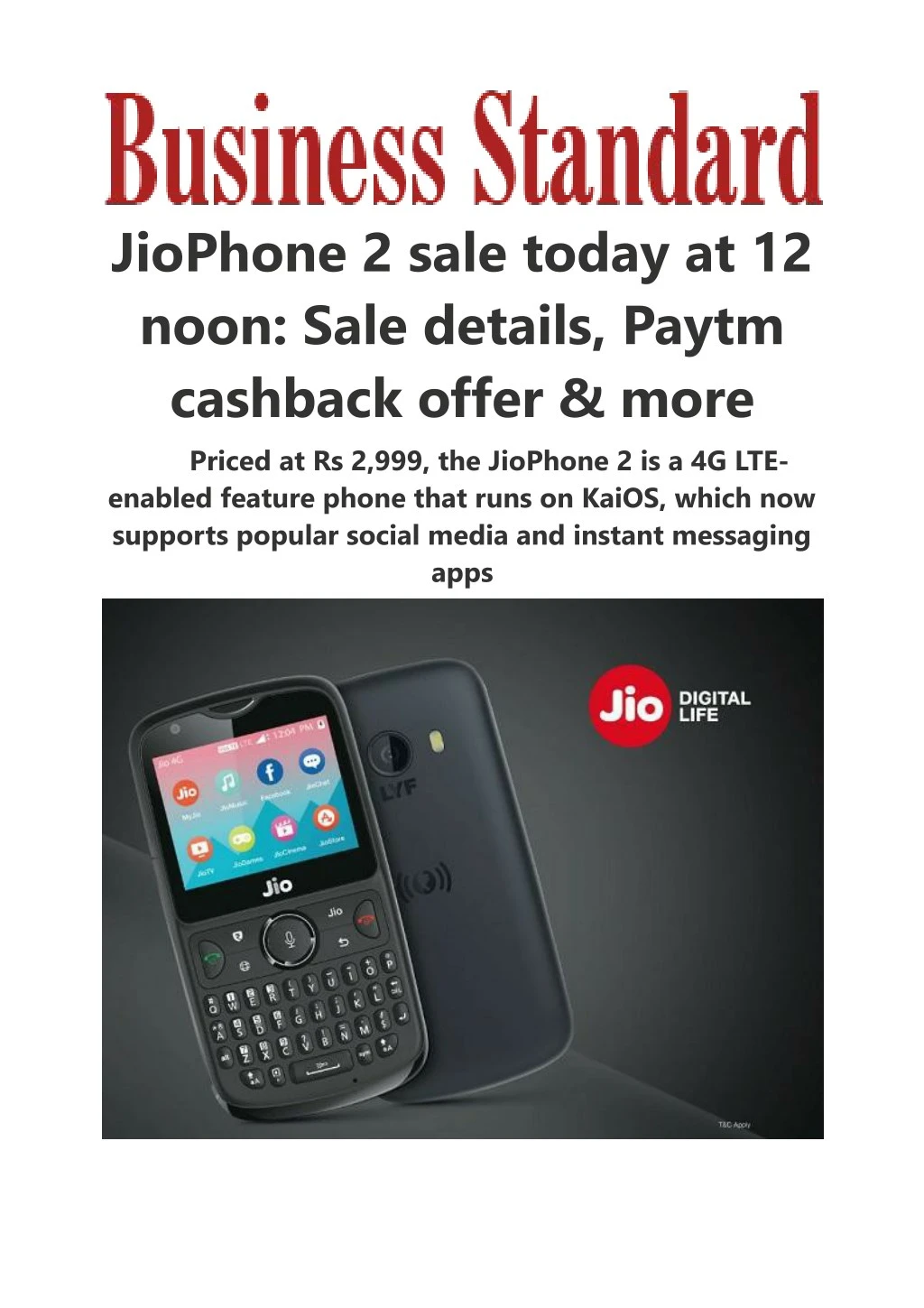 jiophone 2 sale today at 12 noon sale details
