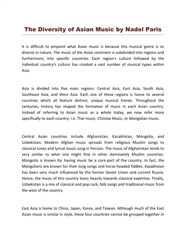The Diversity of Asian Music by Nadel Paris