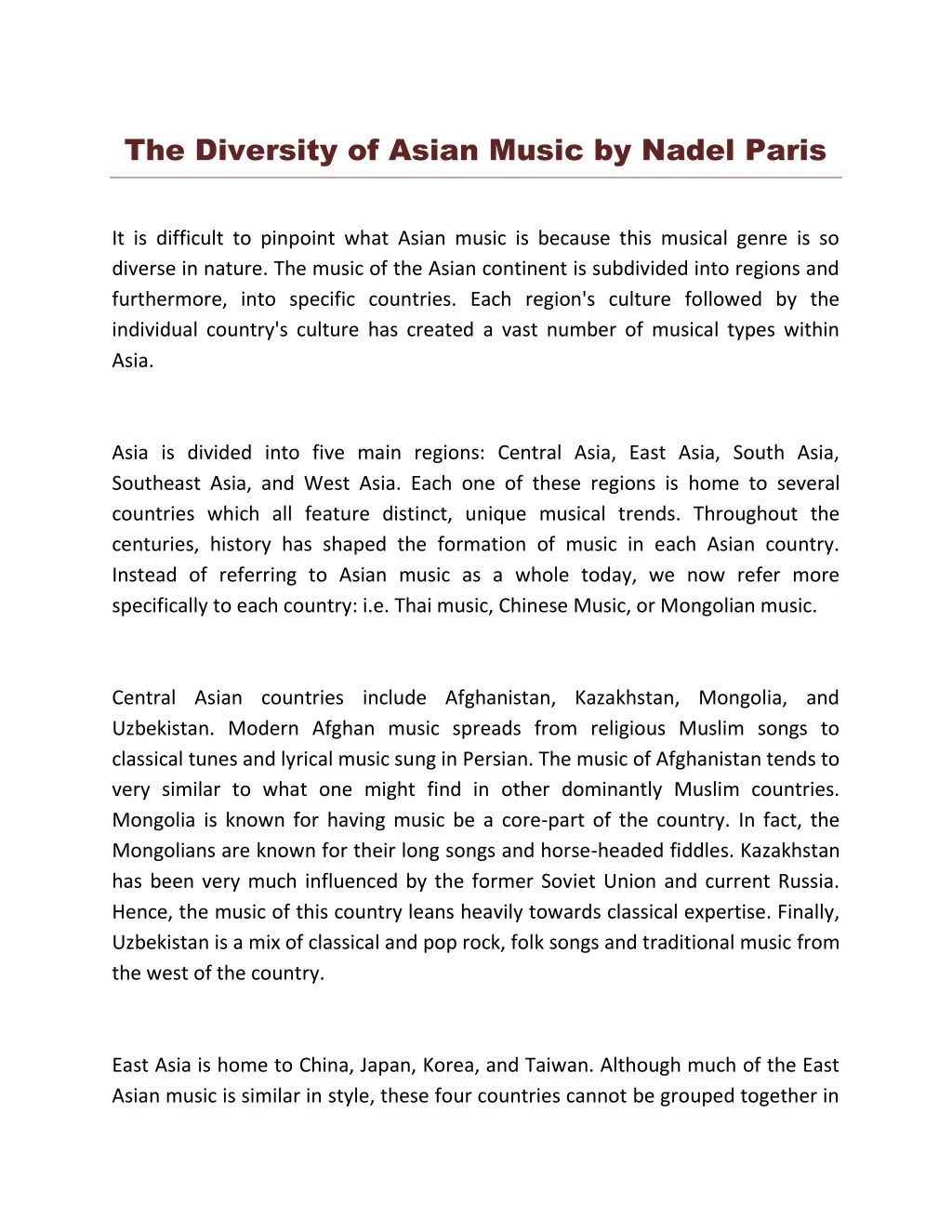 the diversity of asian music by nadel paris
