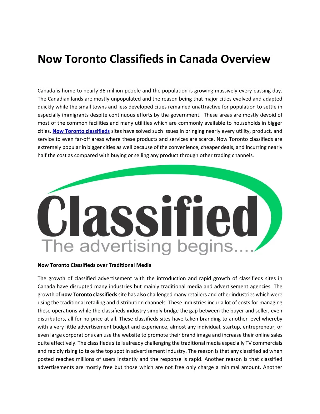now toronto classifieds in canada overview