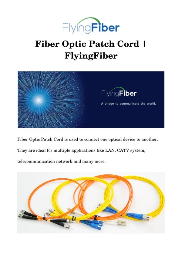 Fiber Optic Patch Cord | FlyingFiber