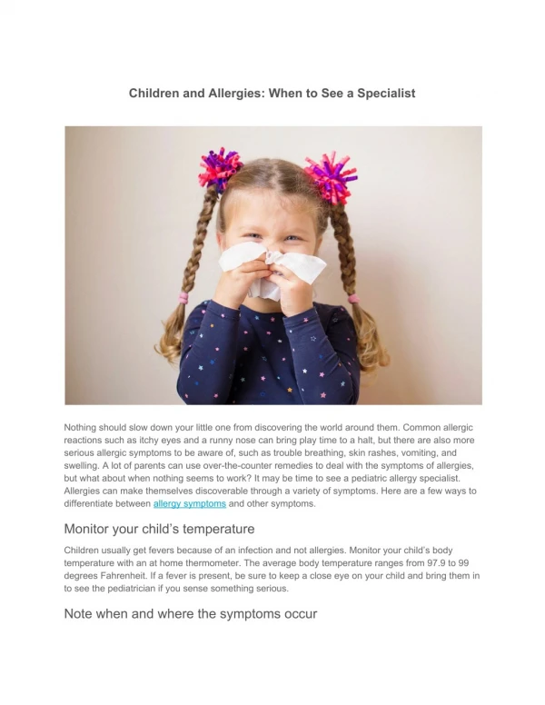 Children and Allergies When to See a Specialist