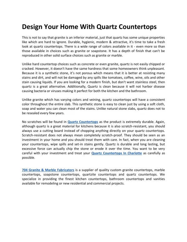 Design Your Home With Quartz Countertops