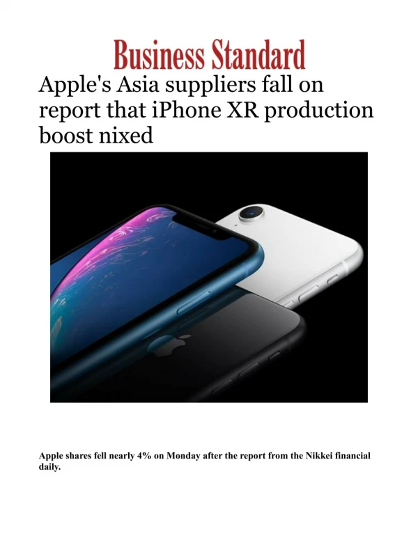 Apple's Asia suppliers fall on report that iPhone XR production boost nixed 