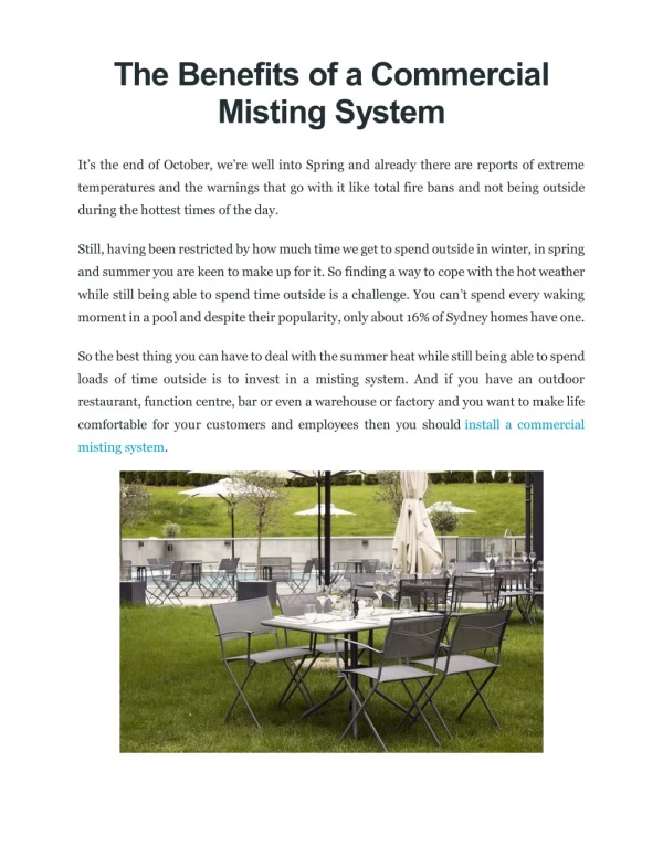 The Benefits of a Commercial Misting System