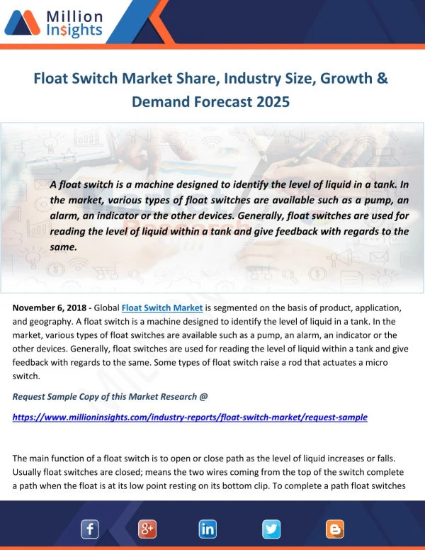 Float Switch Market Share, Industry Size, Growth & Demand Forecast 2025