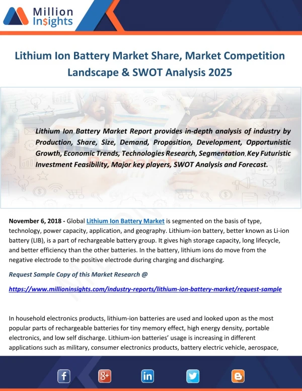 Lithium Ion Battery Market Share, Market Competition Landscape & SWOT Analysis 2025