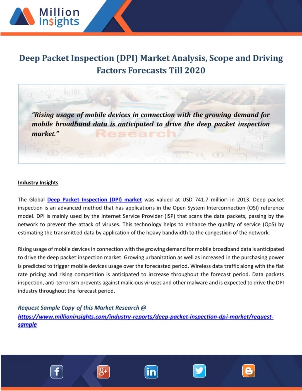 Deep Packet Inspection (DPI) Market Analysis, Scope and Driving Factors Forecasts Till 2020