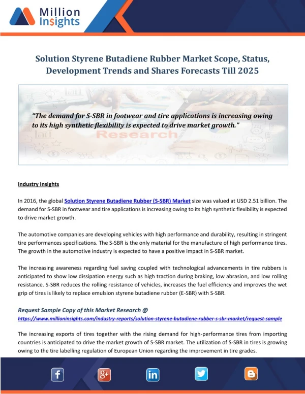 Solution Styrene Butadiene Rubber Market Scope, Status, Development Trends and Shares Forecasts Till 2025