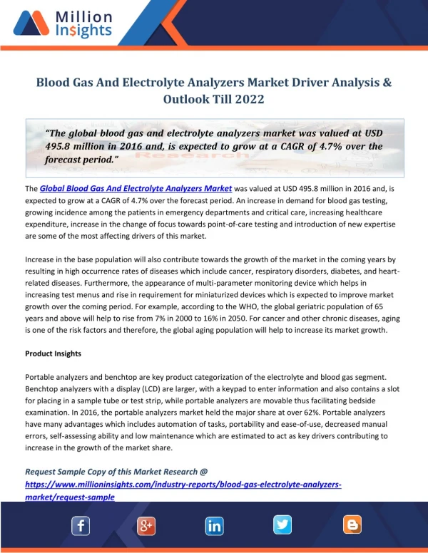 Blood Gas And Electrolyte Analyzers Market Driver Analysis & Outlook Till 2022