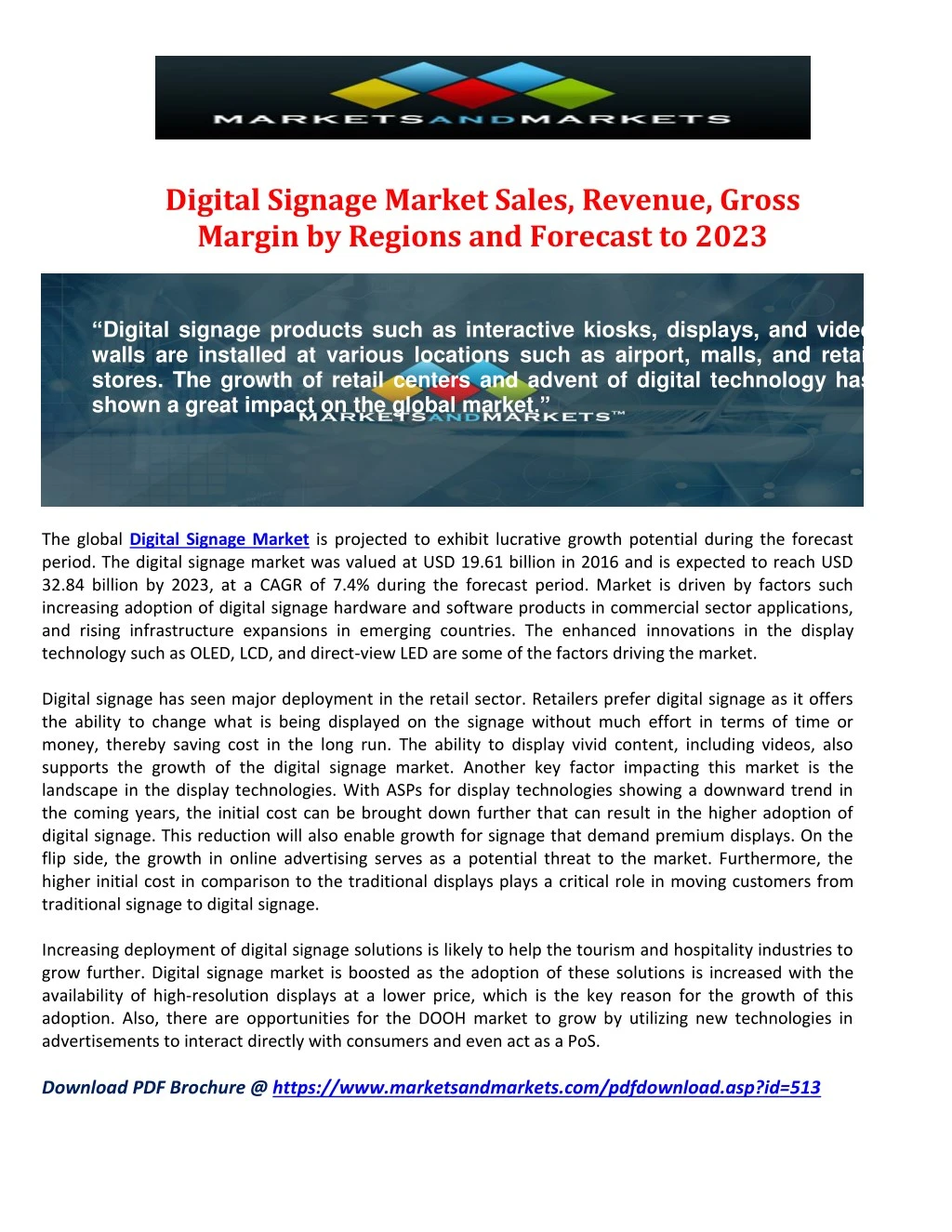 digital signage market sales revenue gross margin