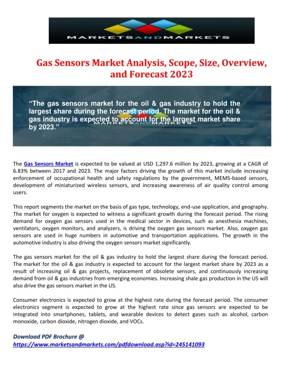 Gas Sensors Market Analysis, Scope, Size, Overview, and Forecast 2023