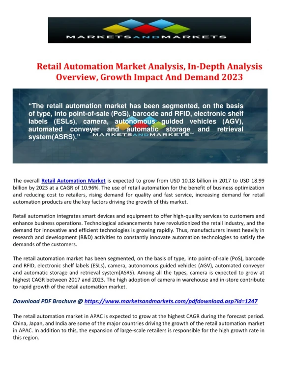 Retail Automation Market Analysis, In-Depth Analysis Overview, Growth Impact And Demand 2023