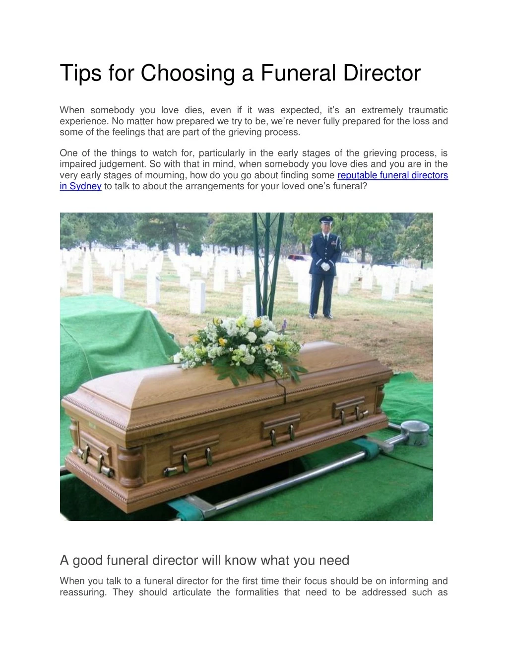 tips for choosing a funeral director