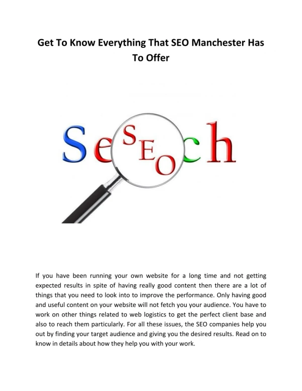Get To Know Everything That SEO Manchester Has To Offer