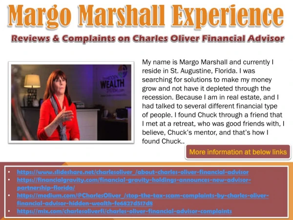 Reviews & Complaints on Charles Oliver Financial Advisor by Margo Marshall