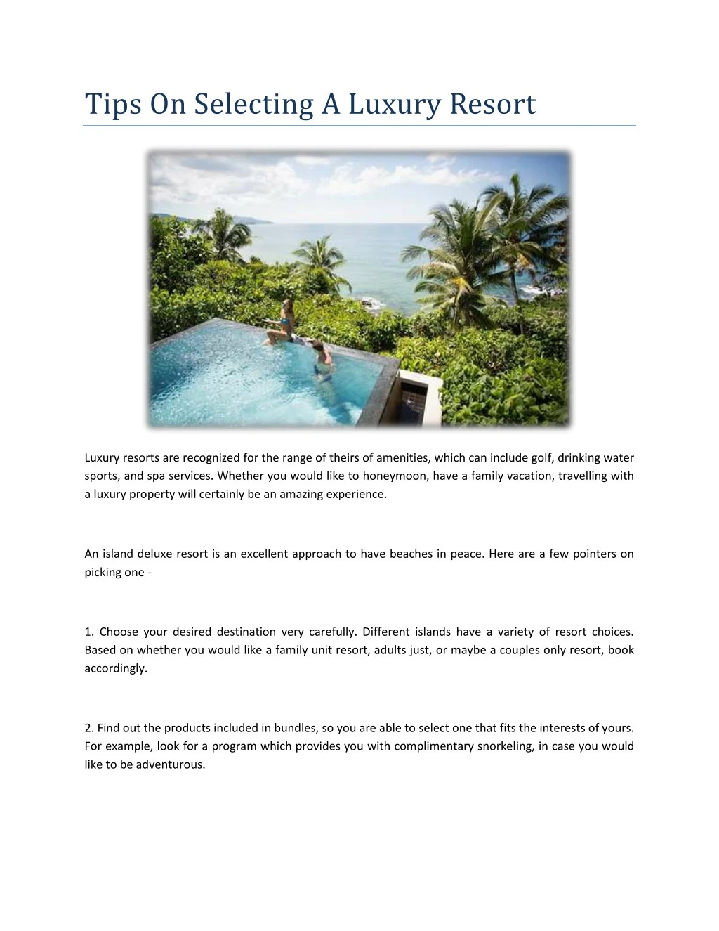 tips on selecting a luxury resort