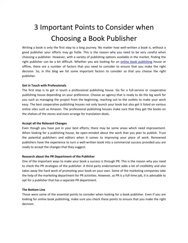 3 Important Points to Consider when Choosing a Book Publisher