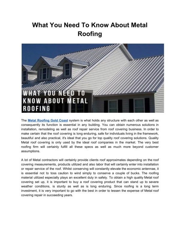 What You Need To Know About Metal Roofing