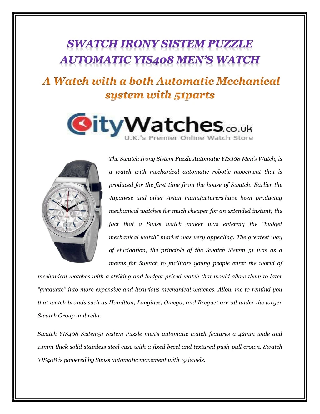 the swatch irony sistem puzzle automatic yis408