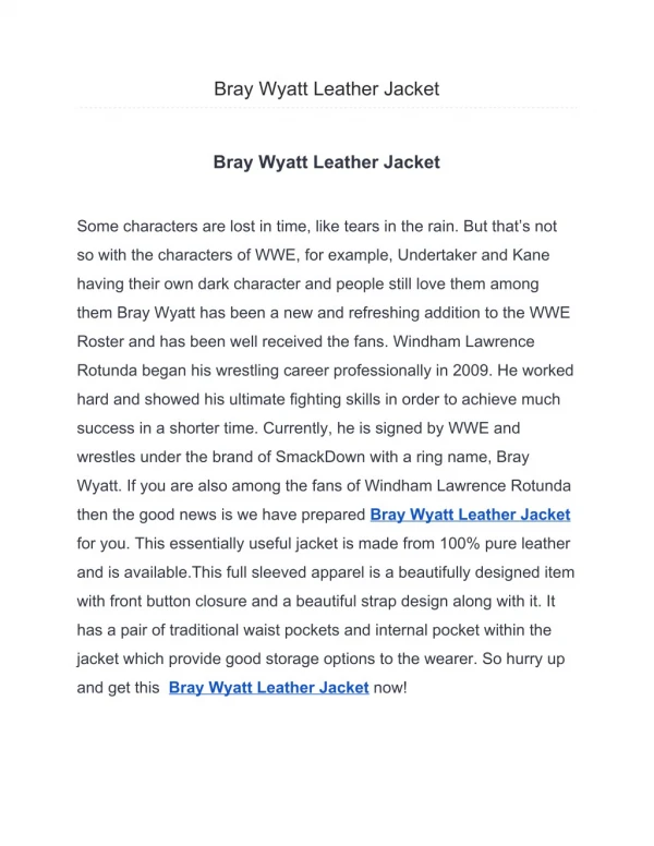 Bray Wyatt Leather Jacket