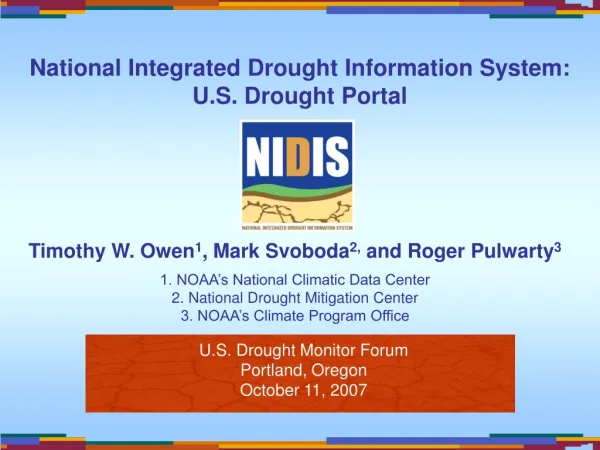 U.S. Drought Monitor Forum Portland, Oregon October 11, 2007